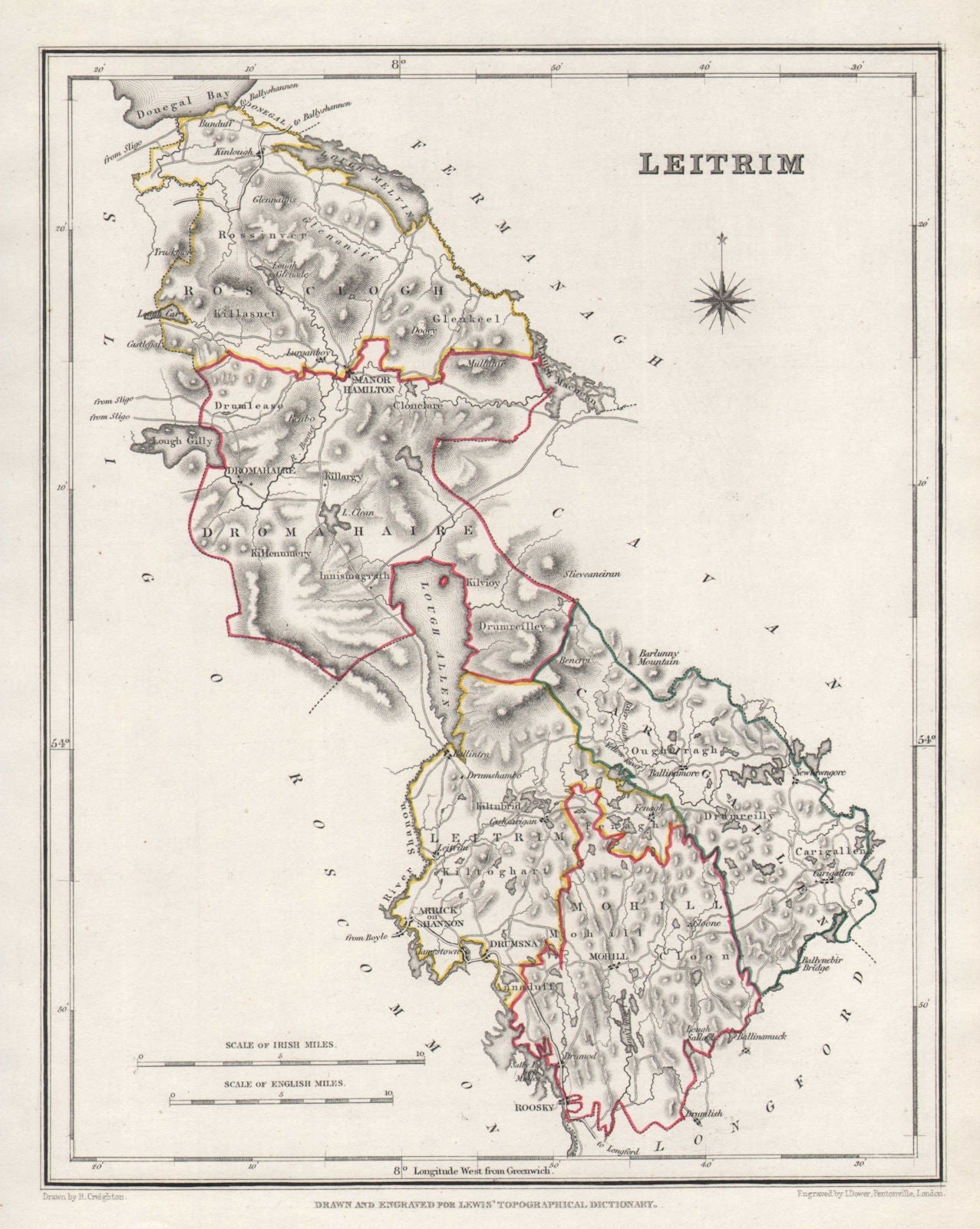 COUNTY LEITRIM antique map for LEWIS by CREIGHTON & DOWER. Ireland 1846